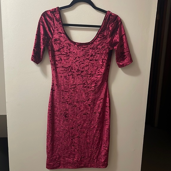 Womens Maroon velvet mini dress - Picture 1 of 3